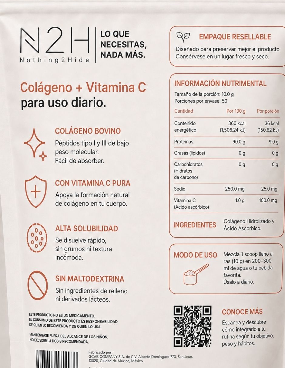 Colágeno hidrolizado bovino con vitamina c de 500 g