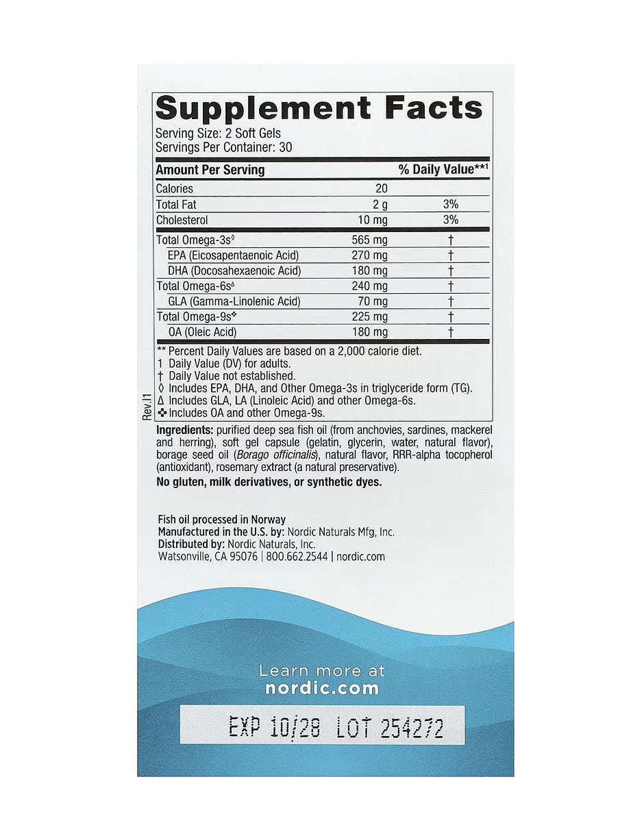 Nordic Naturals Complete Omega Nordic con Omega 3 con EPA y DHA sabor limón de 60 cápsulas