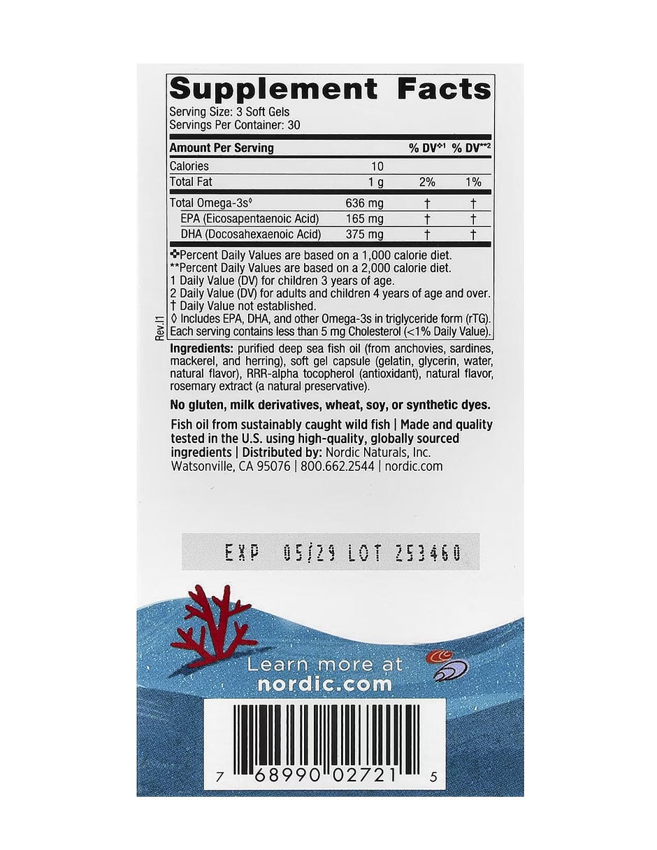 DHA Xtra Nordic con omega 3 EPA sabor mora azul de 90 mini cápsulas