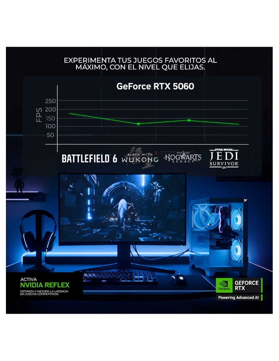 Computadora gamer AMD Ryzen 7 NVIDIA Geforce RTX 5060 16 GB RAM 1 TB SSD