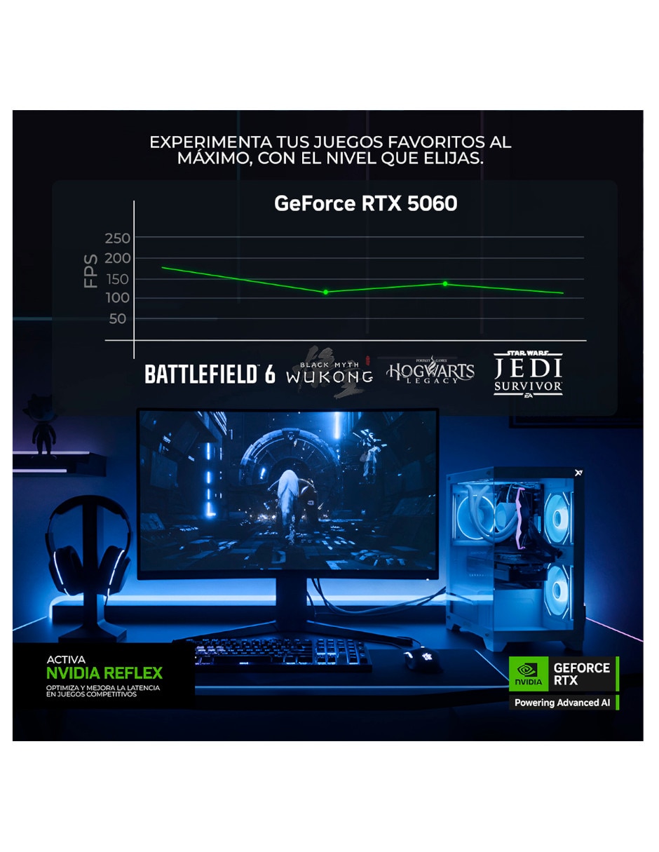 Computadora gamer 27 pulgadas full hd amd ryzen 7 nvidia geforce rtx 5060 16 gb ram 1 tb ssd 7