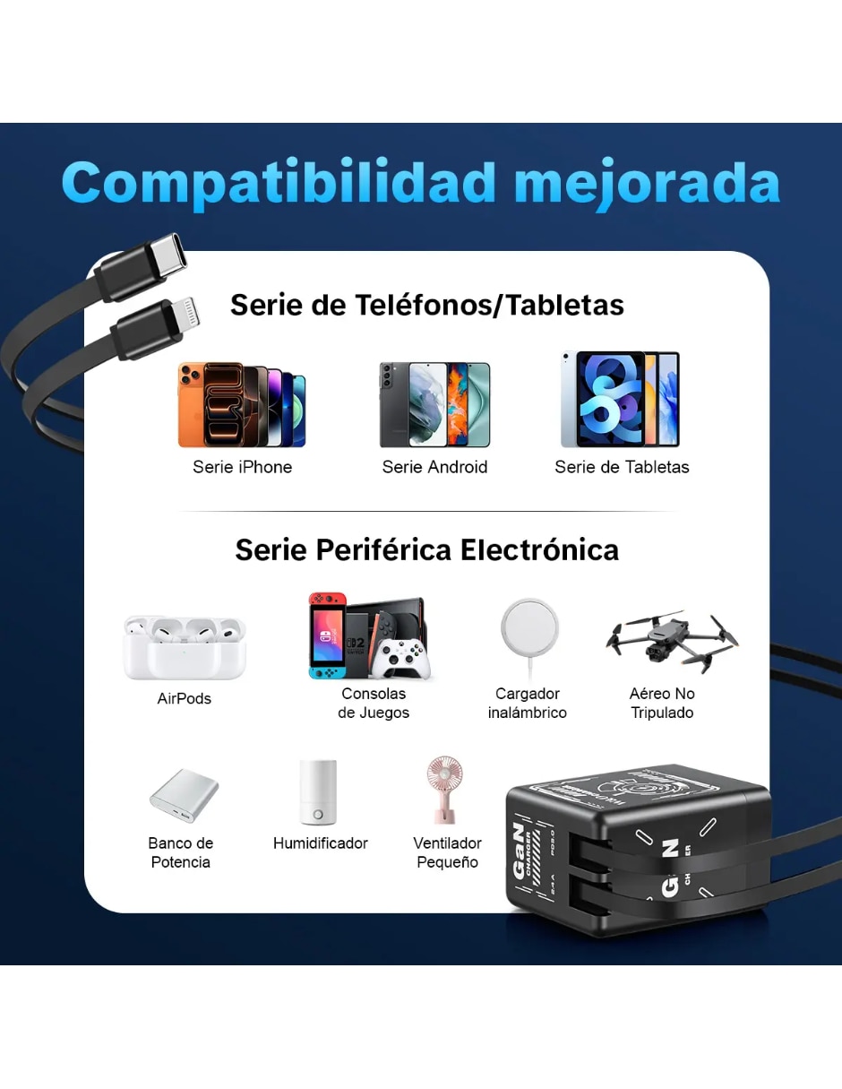 Cargador pared Lightning + USB tipo C 45 W 4