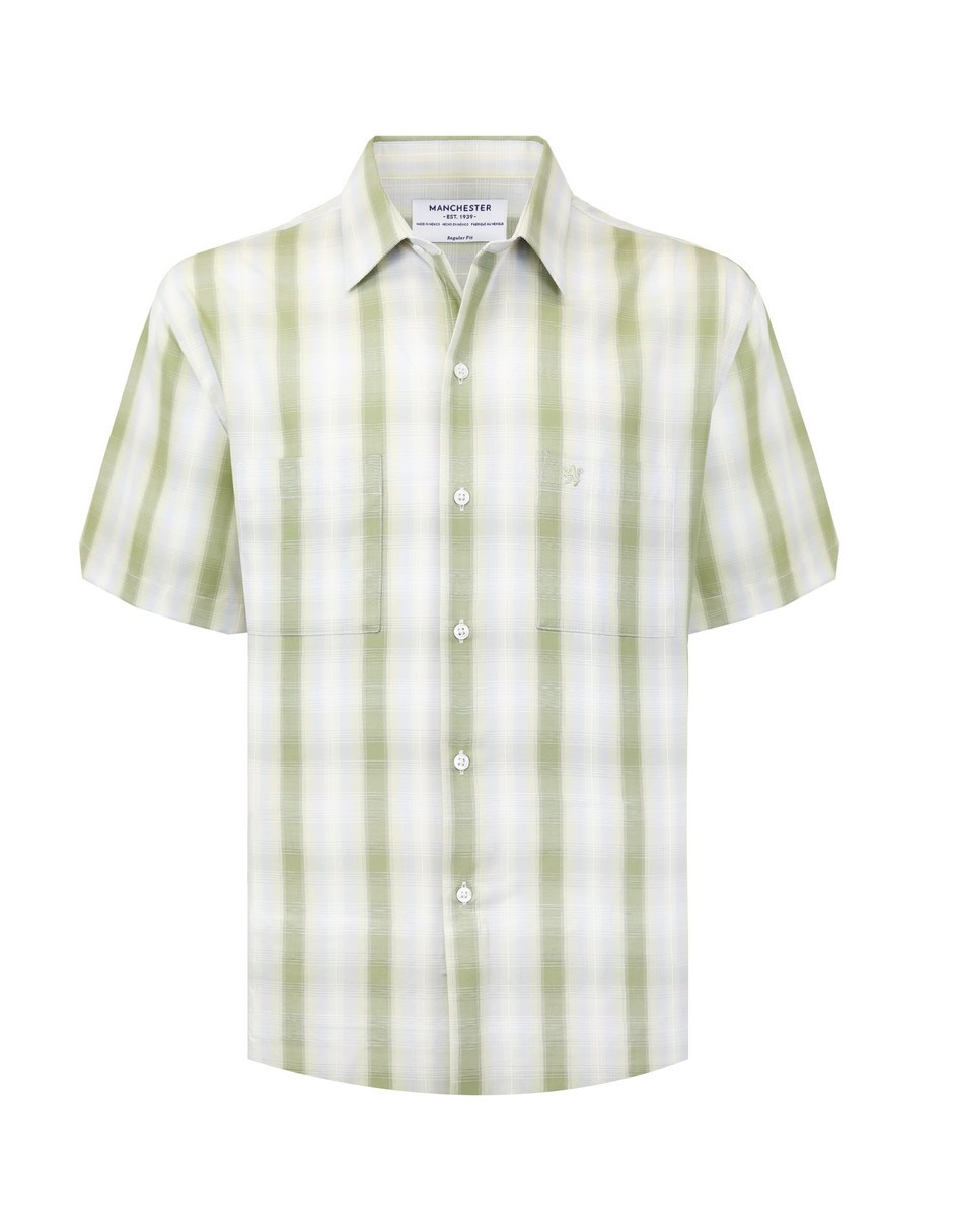 Camisa casual manchester de algodón manga corta para hombre