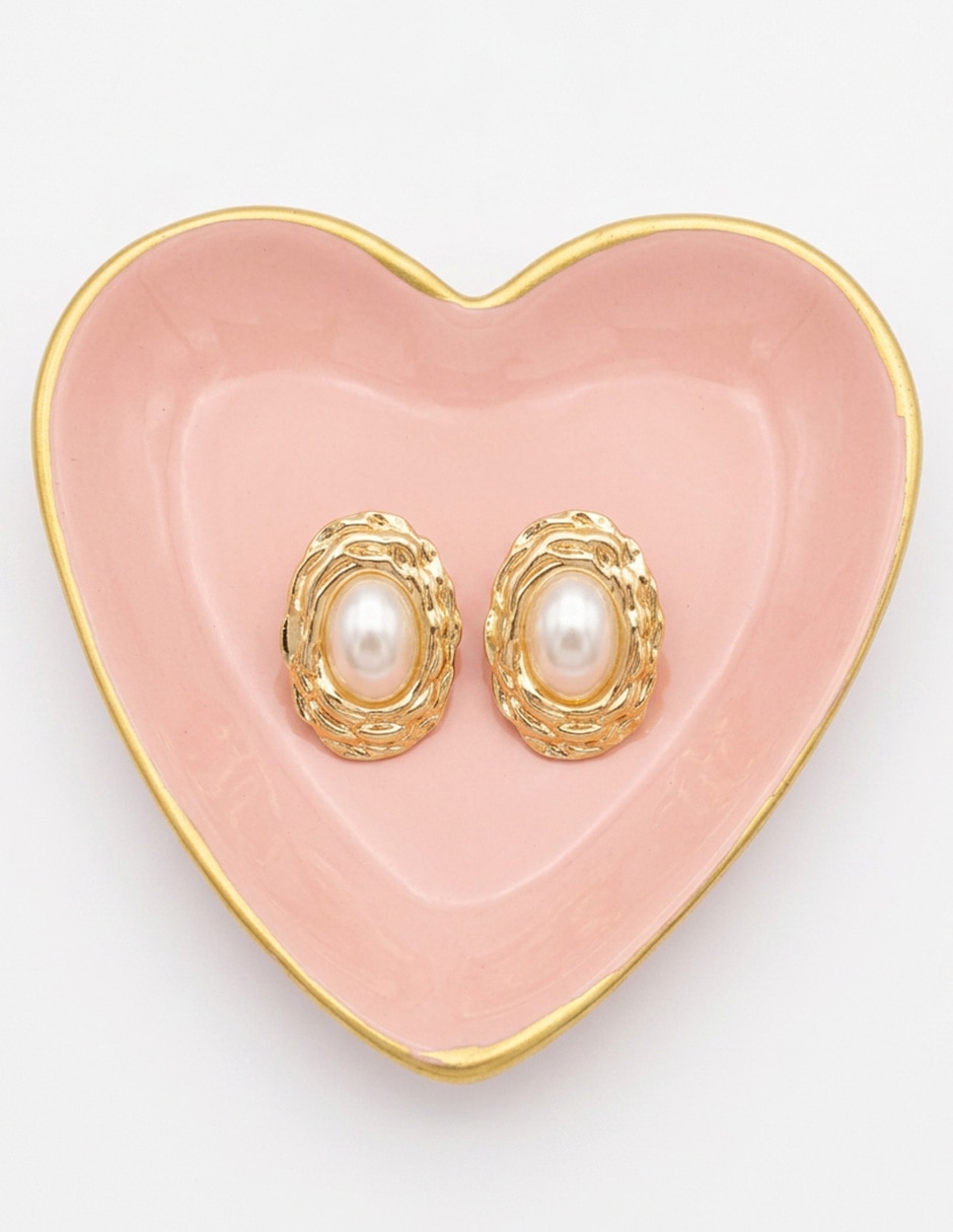 Aretes cortos ovalada ana maria mexico 18 k con acabado baño de oro perla