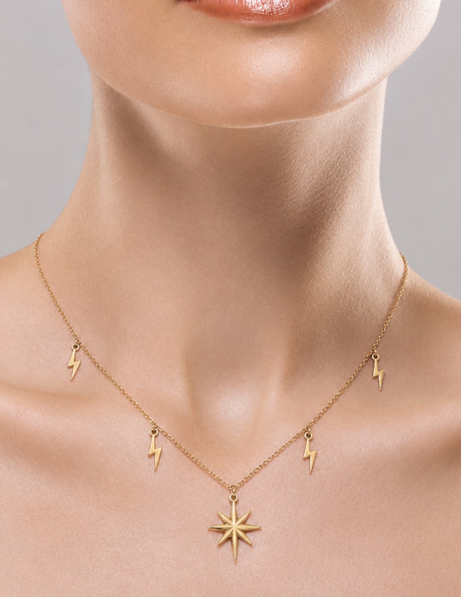 Collar con dije de estrella CRISTAL JOYAS de oro amarillo 14 K