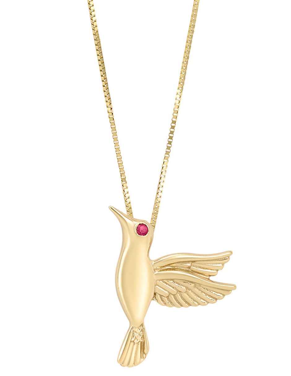 Collar con dije de colibrí de oro amarillo 14 K