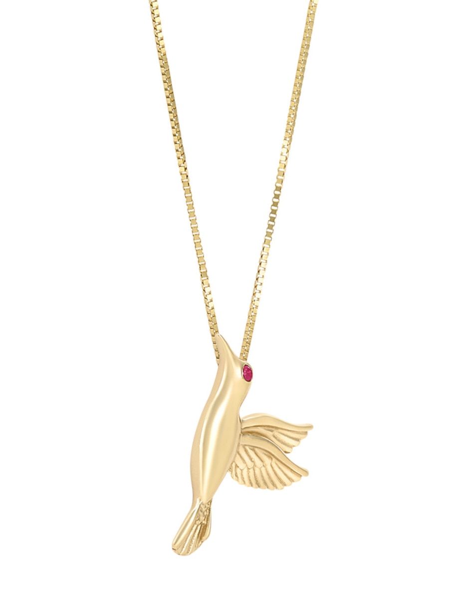 Collar con dije de colibrí de oro amarillo 14 K