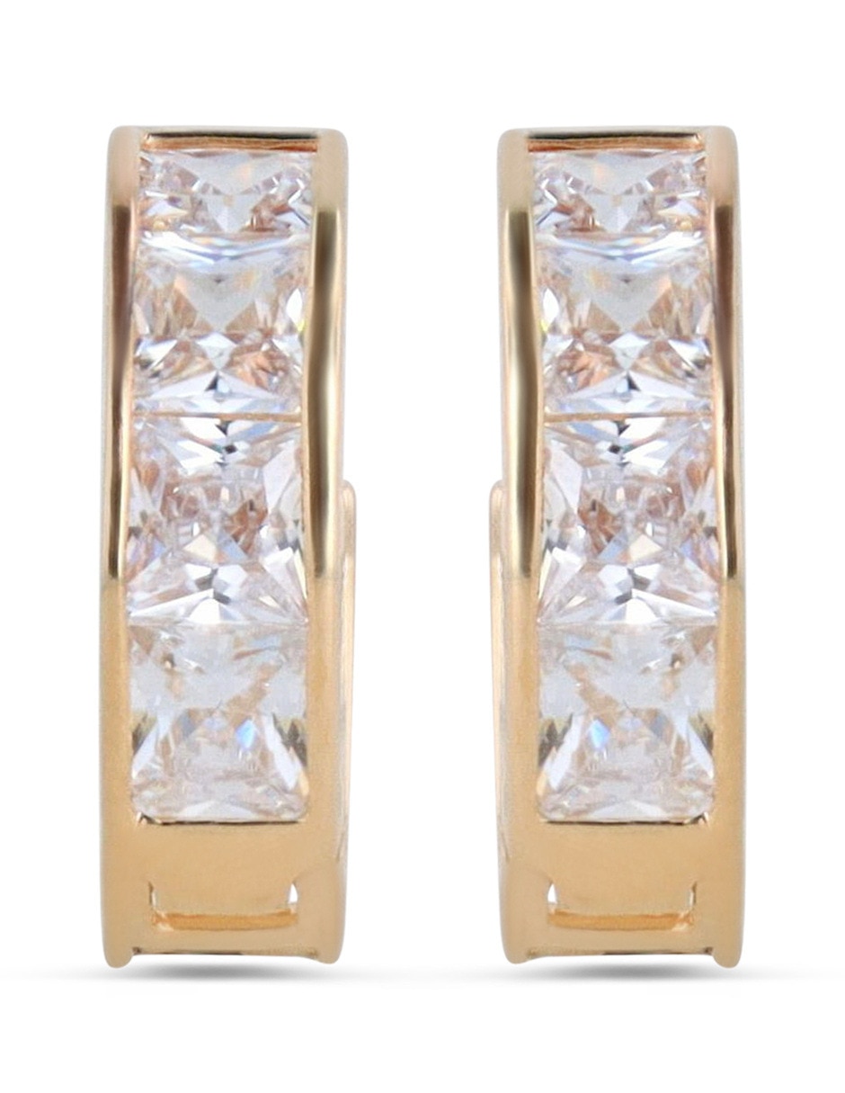 Arracadas circulares de oro amarillo 14 K con acabado brillante zirconia Arracadas circulares de oro amarillo 14 K con acabado brillante zirconia