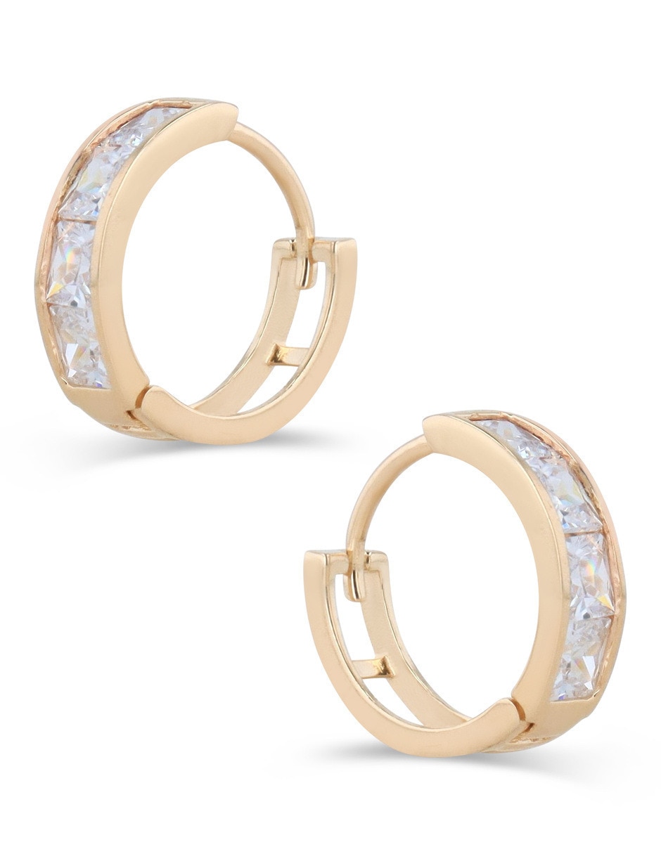 Arracadas circulares de oro amarillo 14 K con acabado brillante zirconia 2