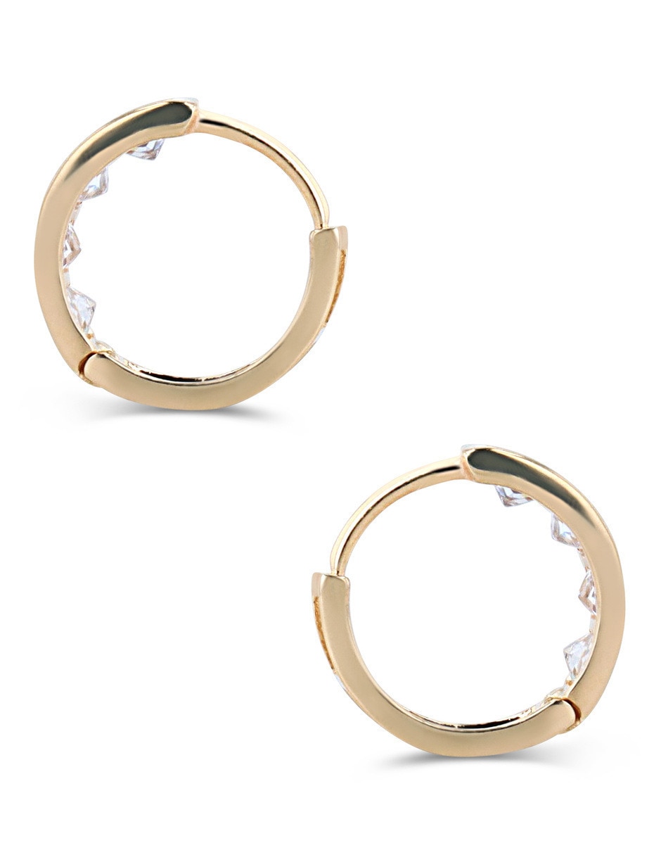 Arracadas circulares de oro amarillo 14 K con acabado brillante zirconia 4