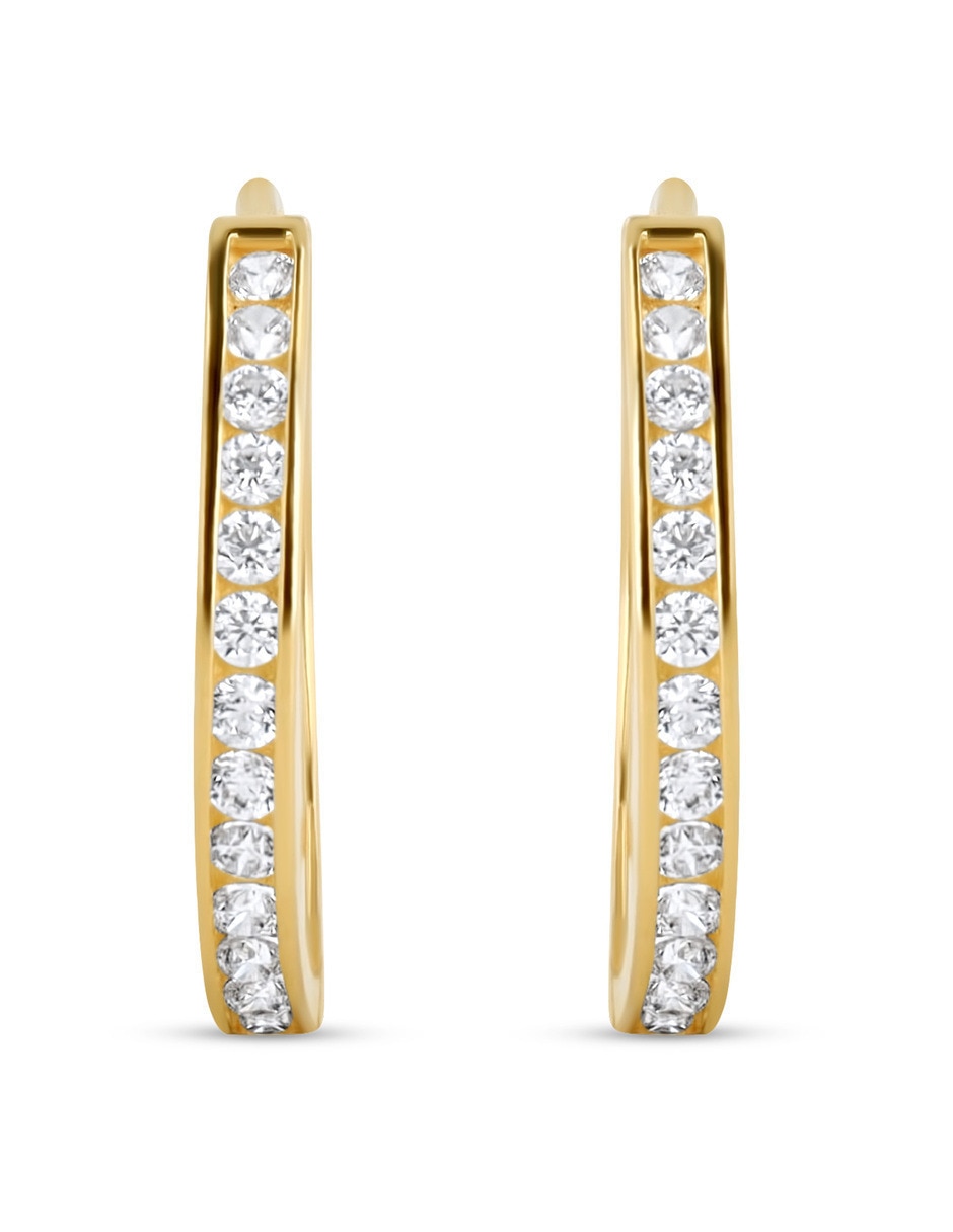 Arracadas circulares JOYERIAS BIZZARRO de oro amarillo 14 K con acabado brillante zirconia