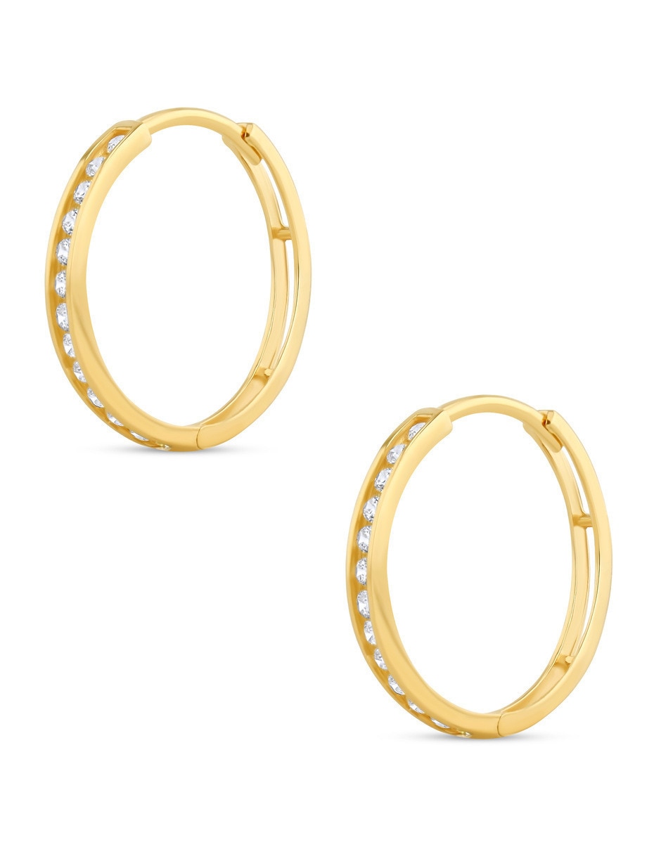 Arracadas circulares JOYERIAS BIZZARRO de oro amarillo 14 K con acabado brillante zirconia