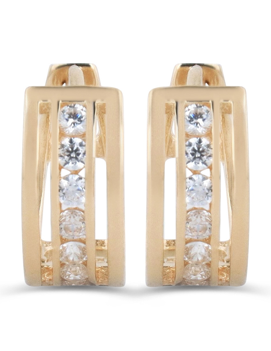 Arracadas circulares JOYERIAS BIZZARRO de oro amarillo 14 K con acabado brillante zirconia