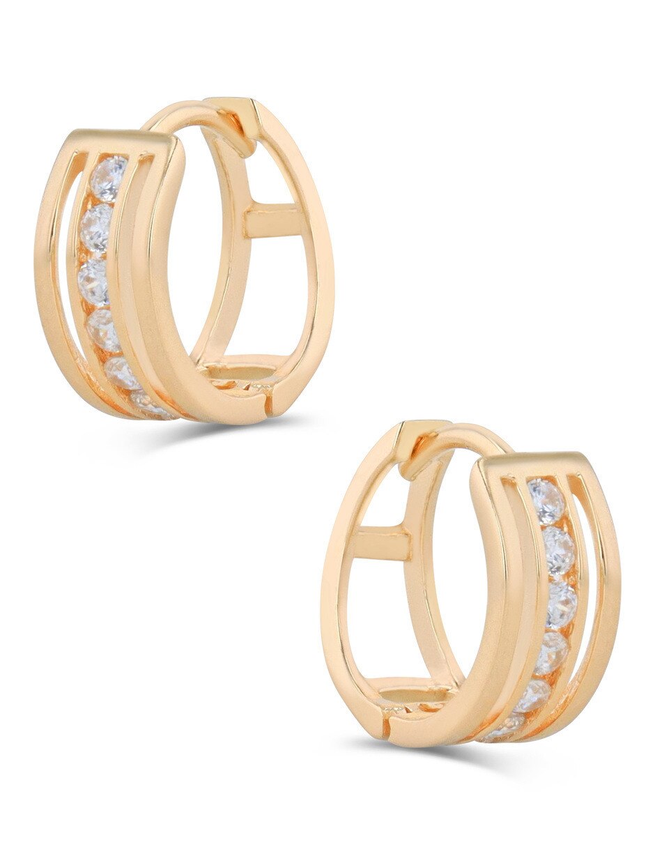 Arracadas circulares JOYERIAS BIZZARRO de oro amarillo 14 K con acabado brillante zirconia