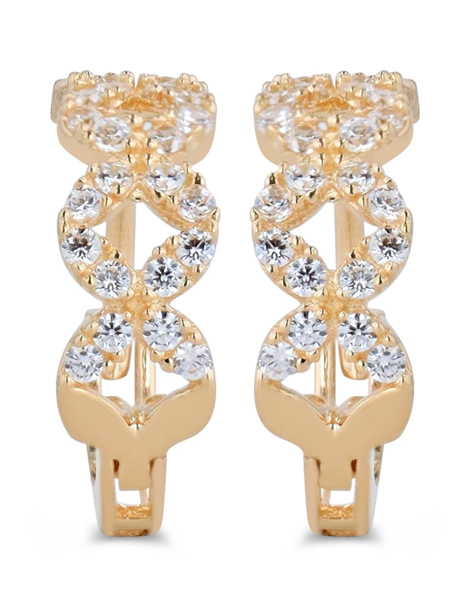 Arracadas circulares JOYERIAS BIZZARRO de oro amarillo 14 K con acabado brillante zirconia