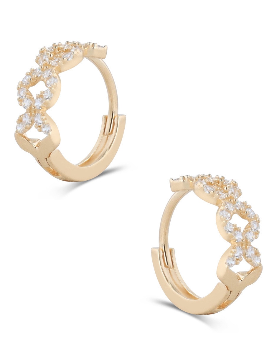 Arracadas circulares JOYERIAS BIZZARRO de oro amarillo 14 K con acabado brillante zirconia