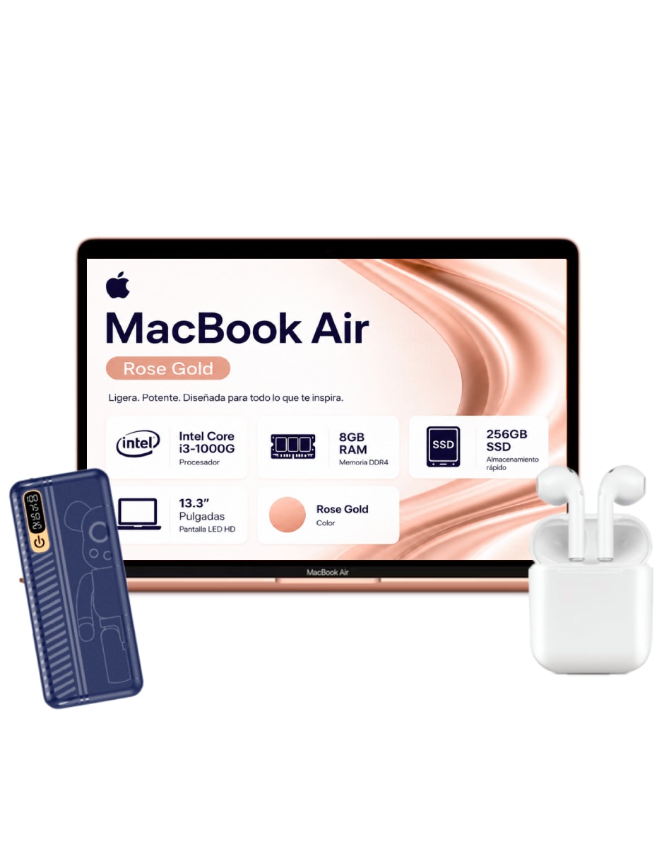 MacBook Air Retina 13.3 pulgadas 2560 x 1600 Intel Core i3 Intel Iris Plus 8 GB RAM 256 GB MacBook Air Retina 13.3 pulgadas 2560 x 1600 Intel Core i3 Intel Iris Plus 8 GB RAM 256 GB
