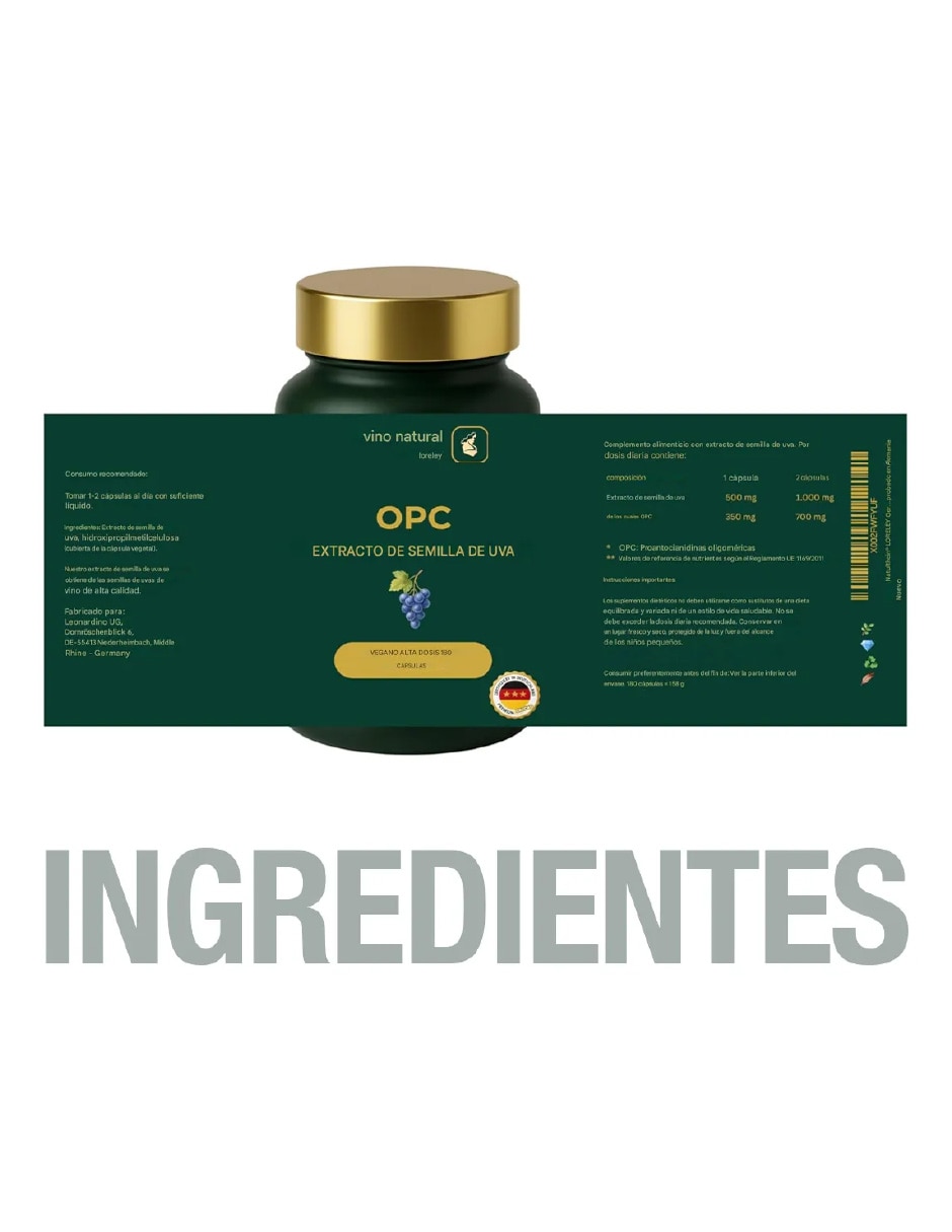 NaturRhein OPC con extracto de semilla de uva de 180 cápsulas 4