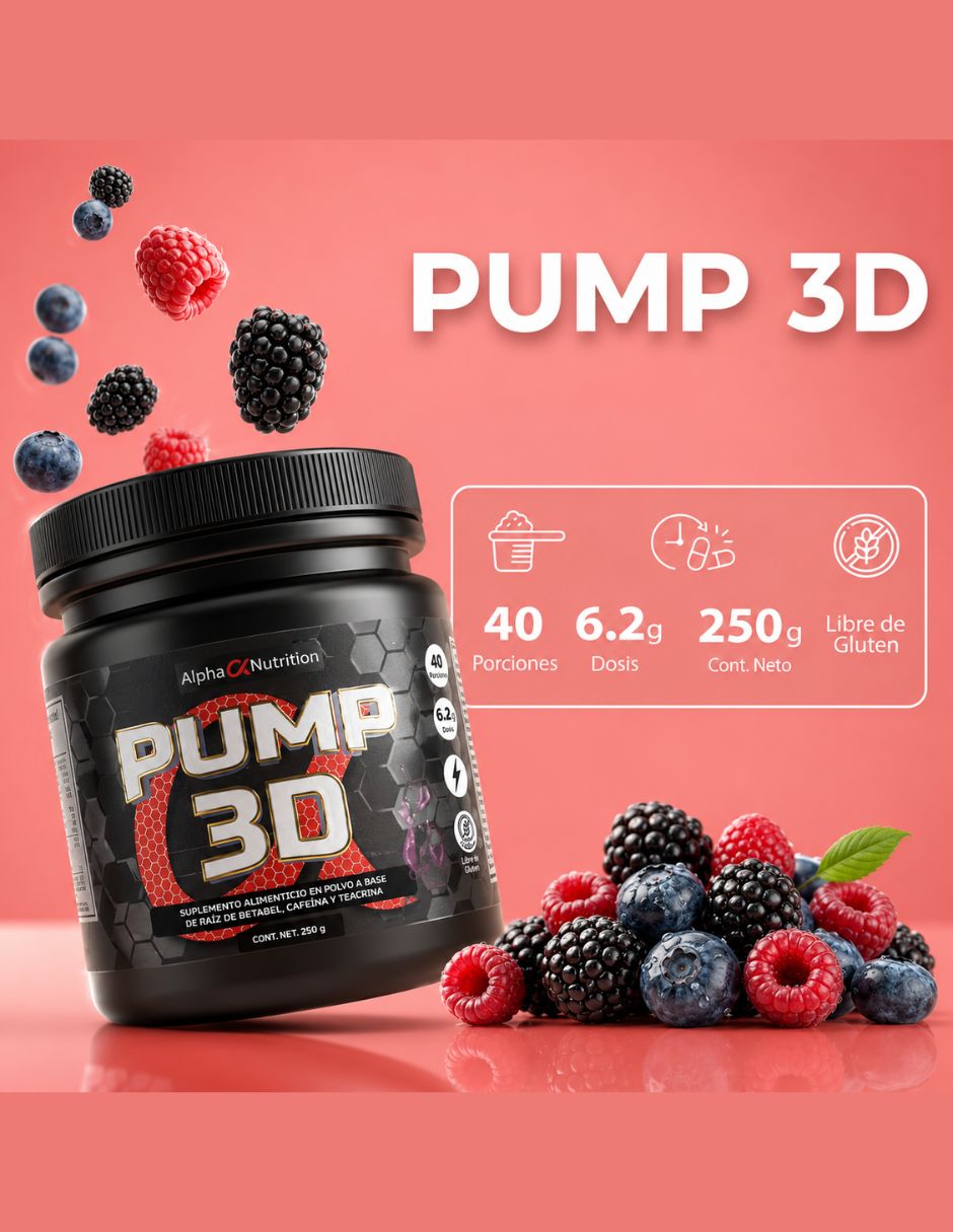 Preentreno PUMP D3 con aminoácidos sabor frutos rojos 250 g 3