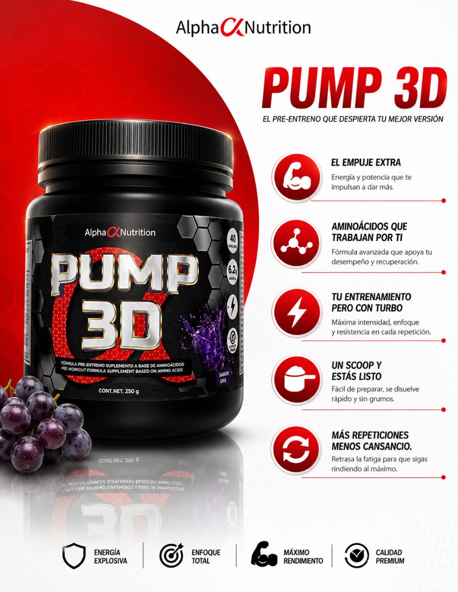 Preentreno PUMP D3 con aminoácidos sabor frutos rojos 250 g 4