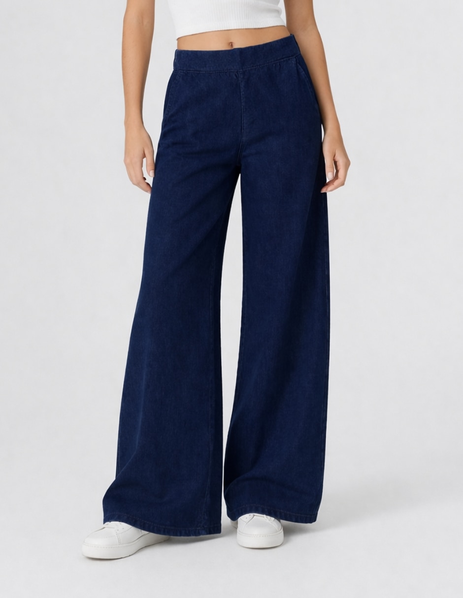 Jeans jogger wide leg cintura alta para mujer