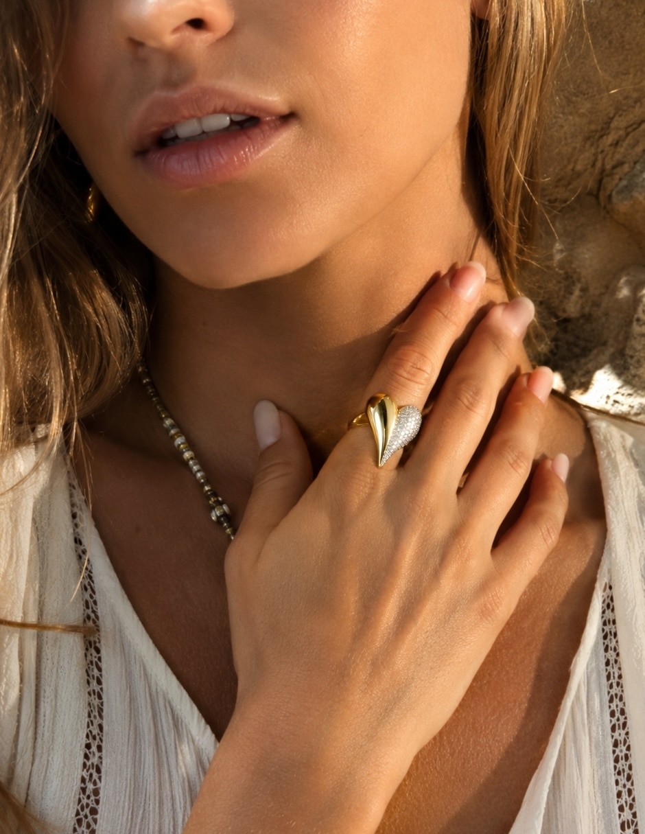 Anillo de corazón yoiko élan zirconia baño de oro