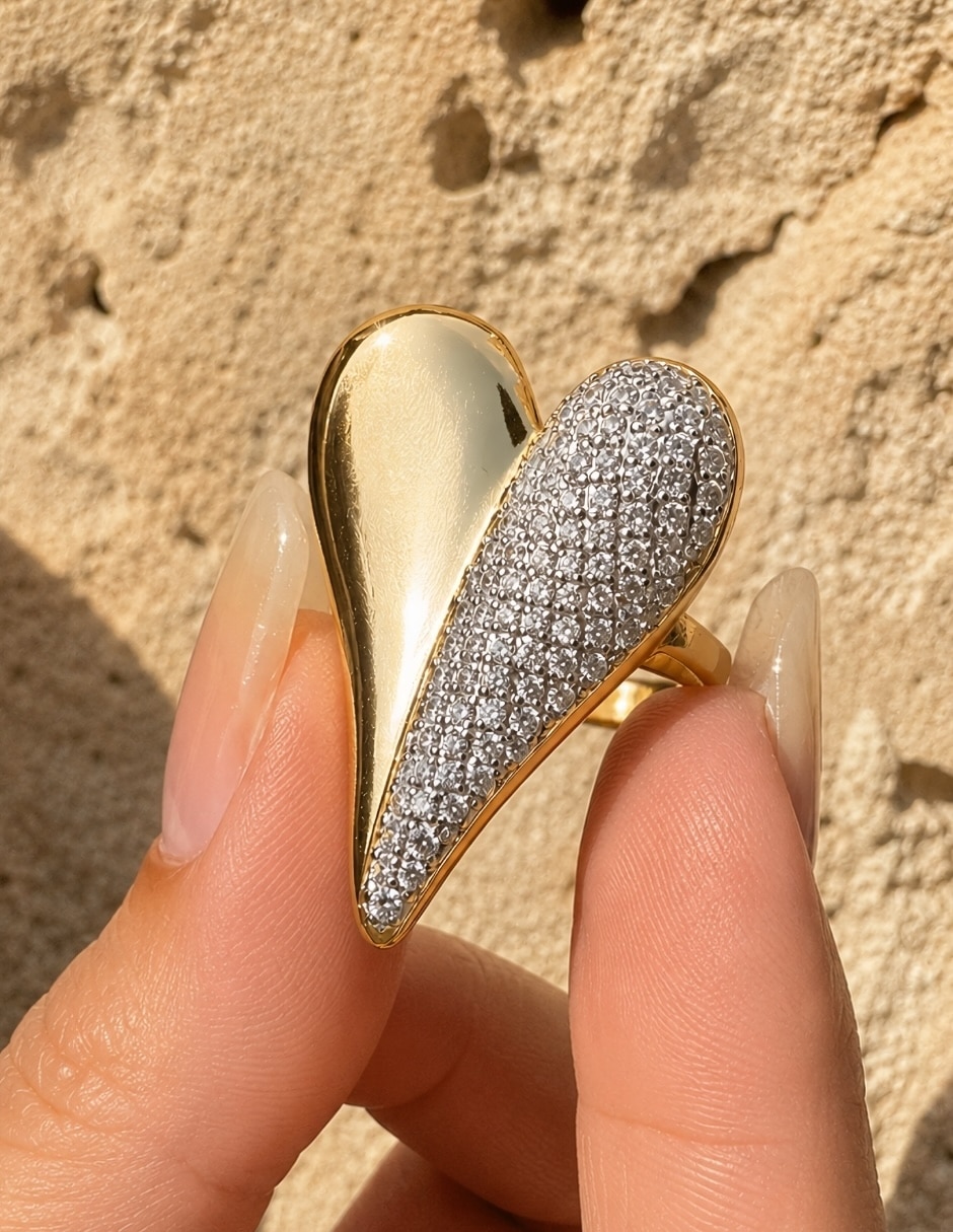 Anillo de corazón yoiko élan zirconia baño de oro