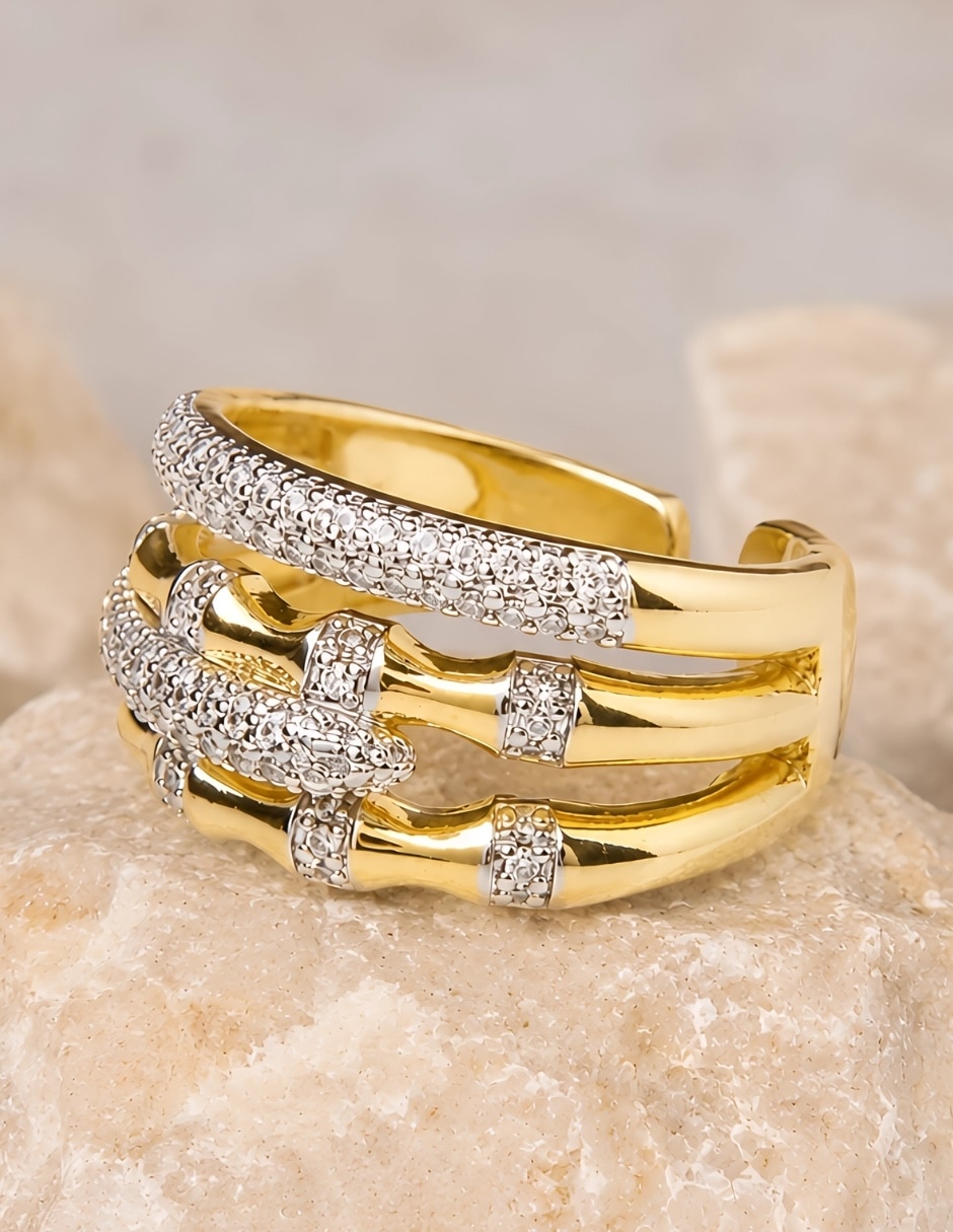 Anillo yoiko cadena zirconia baño de oro