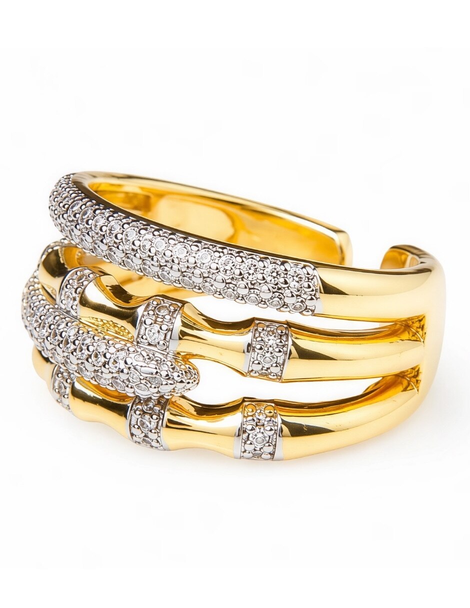 Anillo yoiko cadena zirconia baño de oro
