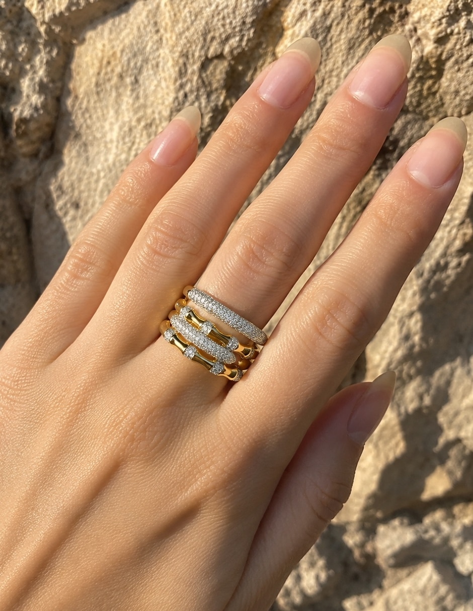 Anillo yoiko cadena zirconia baño de oro