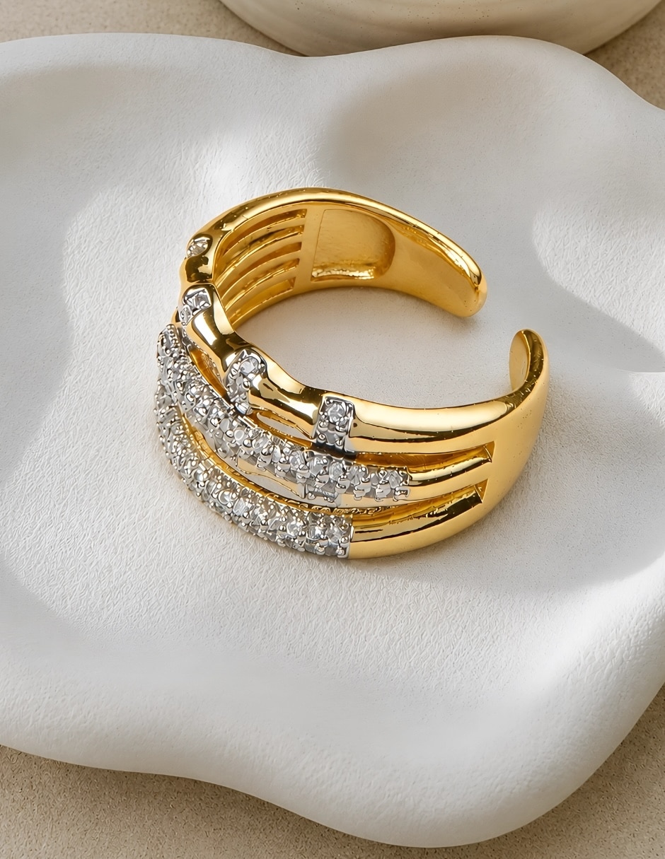 Anillo yoiko cadena zirconia baño de oro
