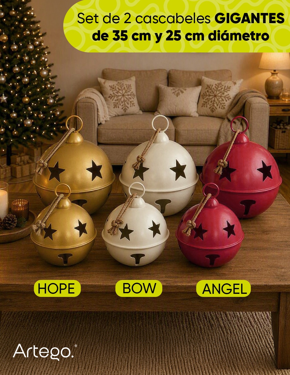 Pie de árbol cascabeles navideños gigantes blanco bow metal 3