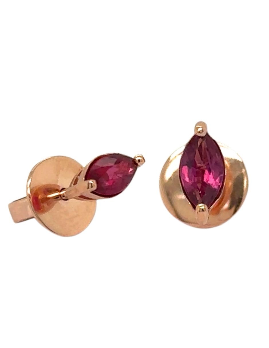 Broqueles ovalada de oro rosa 14 k con acabado brillante rubí 2