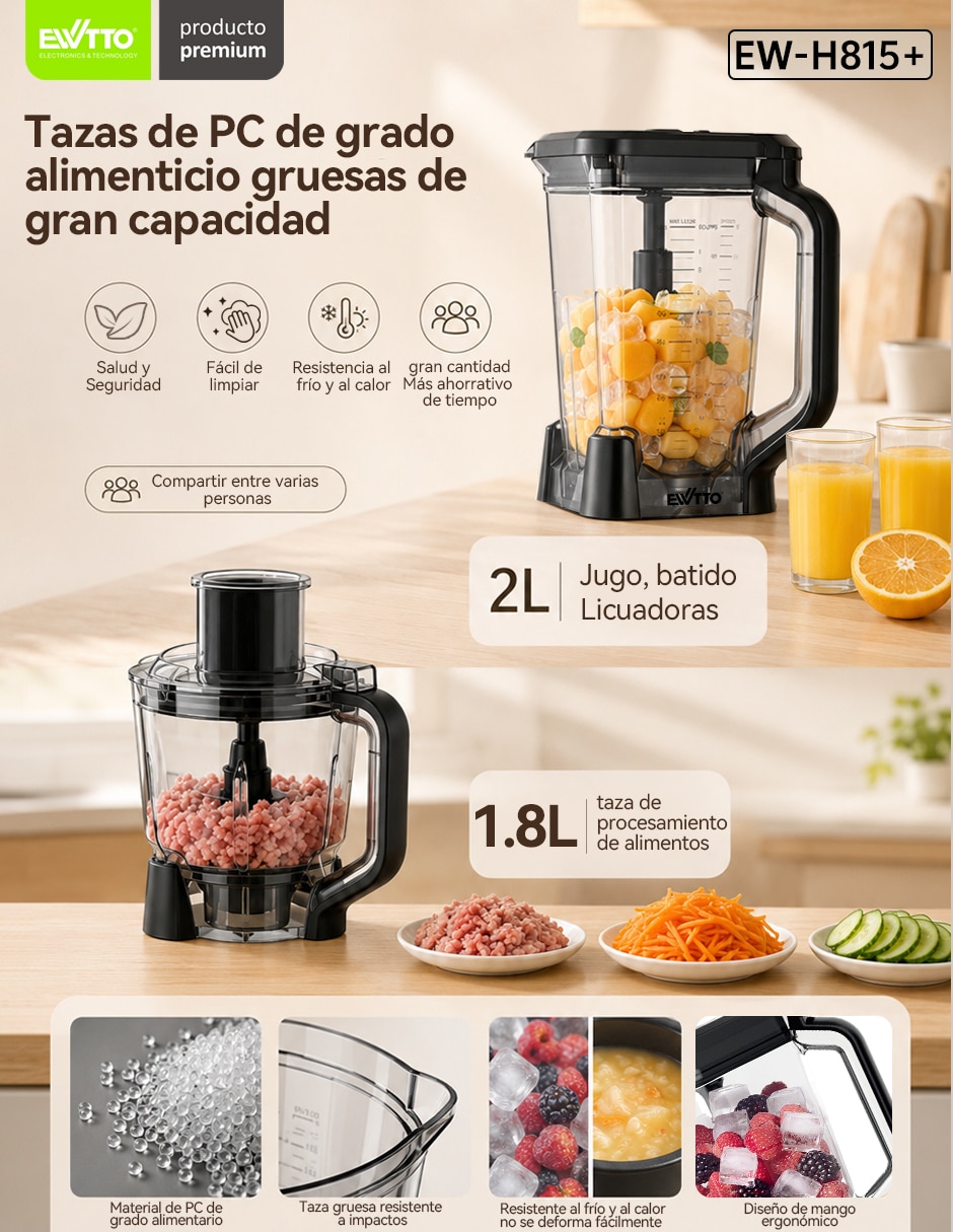 Kit de licuadora Ewtto Ew-H815+ 3 velocidades