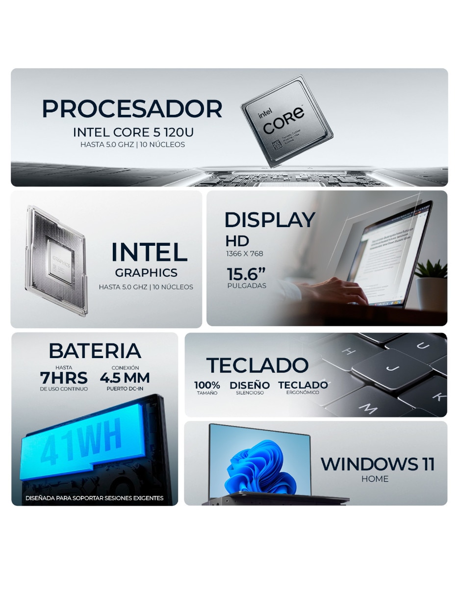 Laptop Intel Core 5 120U 15.6 pulgadas HD Intel core 5 Integradas 8 GB RAM 512 GB SSD 2