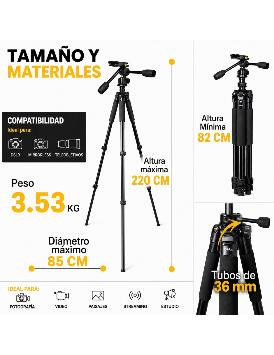 Tripie cámara TP 95 de aleación de aluminio 6