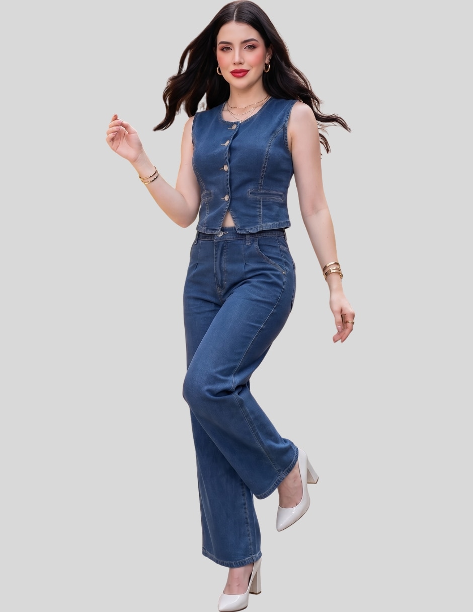 Conjunto Casual Conjunto de Mezclilla para Mujer 2 Piezas con Blusa de Tirantes y Pantalón Pierna Recta Cintura Alta de Mezclilla para No aplica Mujer 2