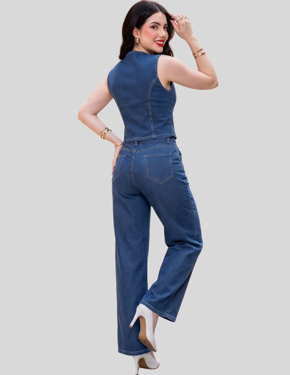 Conjunto Casual Conjunto de Mezclilla para Mujer 2 Piezas con Blusa de Tirantes y Pantalón Pierna Recta Cintura Alta de Mezclilla para No aplica Mujer 3