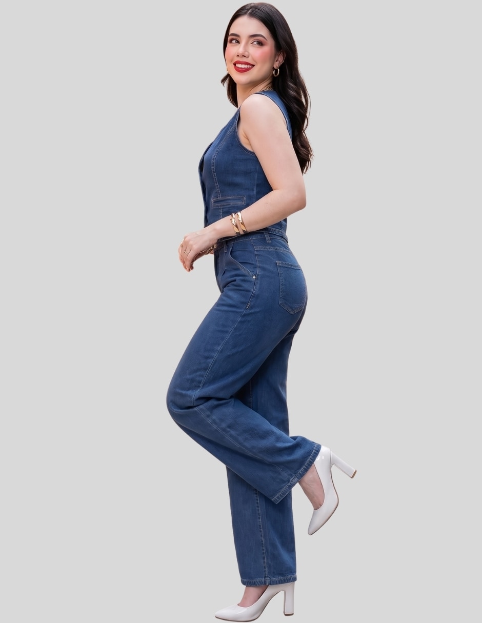 Conjunto Casual Conjunto de Mezclilla para Mujer 2 Piezas con Blusa de Tirantes y Pantalón Pierna Recta Cintura Alta de Mezclilla para No aplica Mujer 4