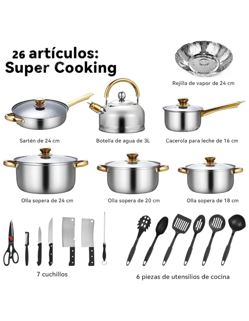 Batería de cocina de Aluminio antiadherente Convencional 26 piezas Batería de cocina de Aluminio antiadherente Convencional 26 piezas