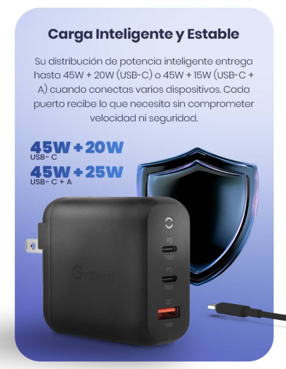 Cargador pared GBD-WC70B USB tipo A + USB tipo C 70 W 14