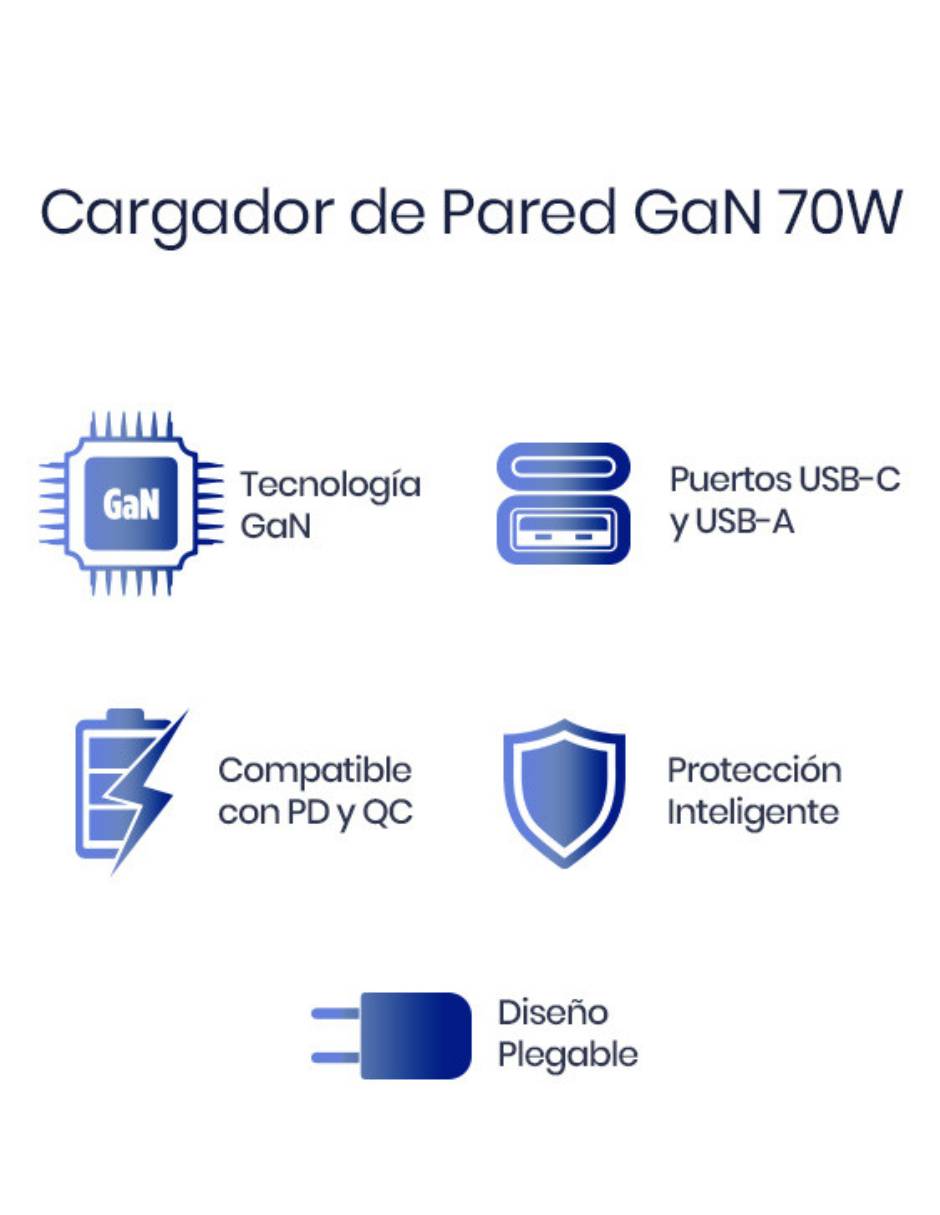 Cargador pared GBD-WC70B USB tipo A + USB tipo C 70 W 3