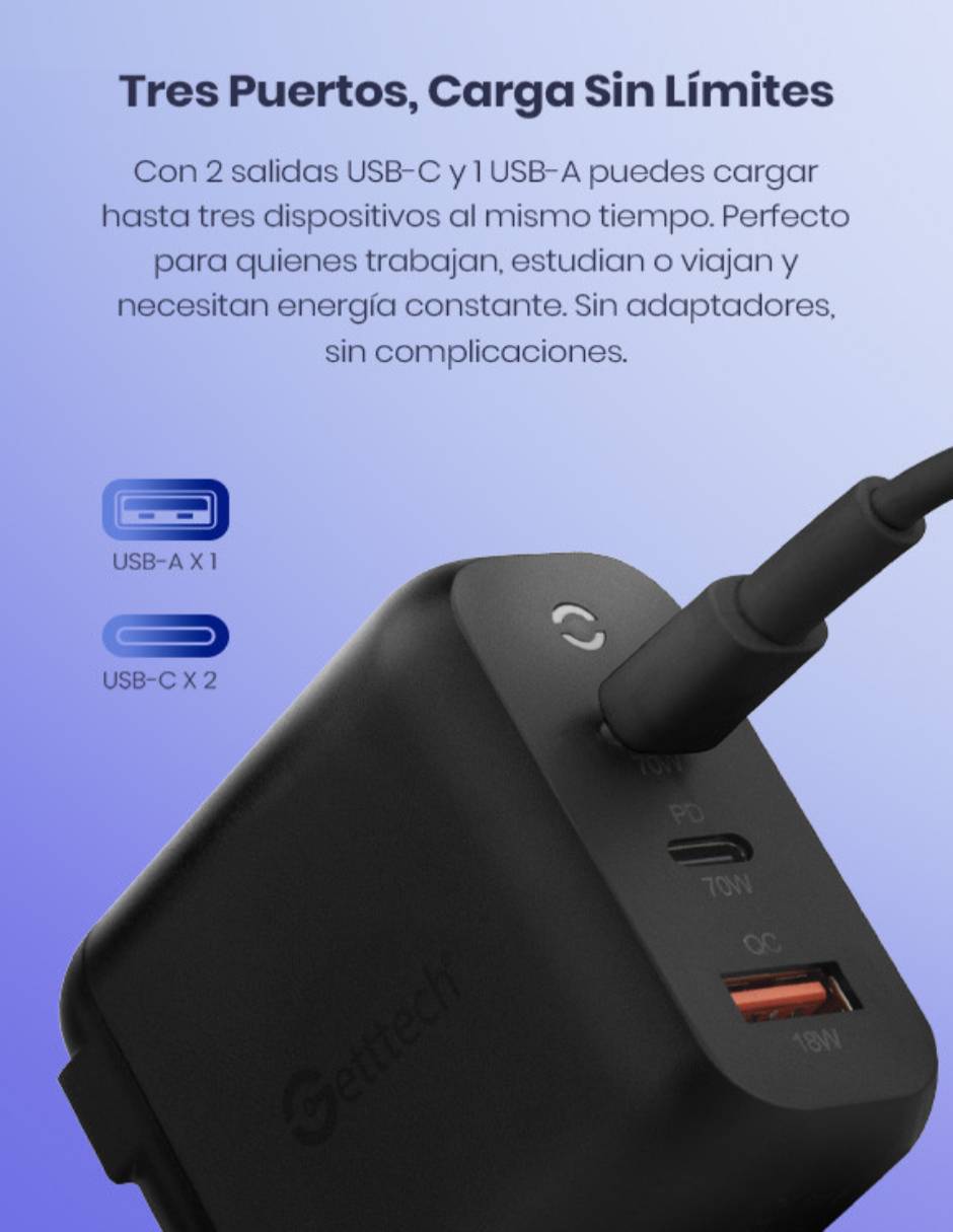 Cargador pared GBD-WC70B USB tipo A + USB tipo C 70 W 7