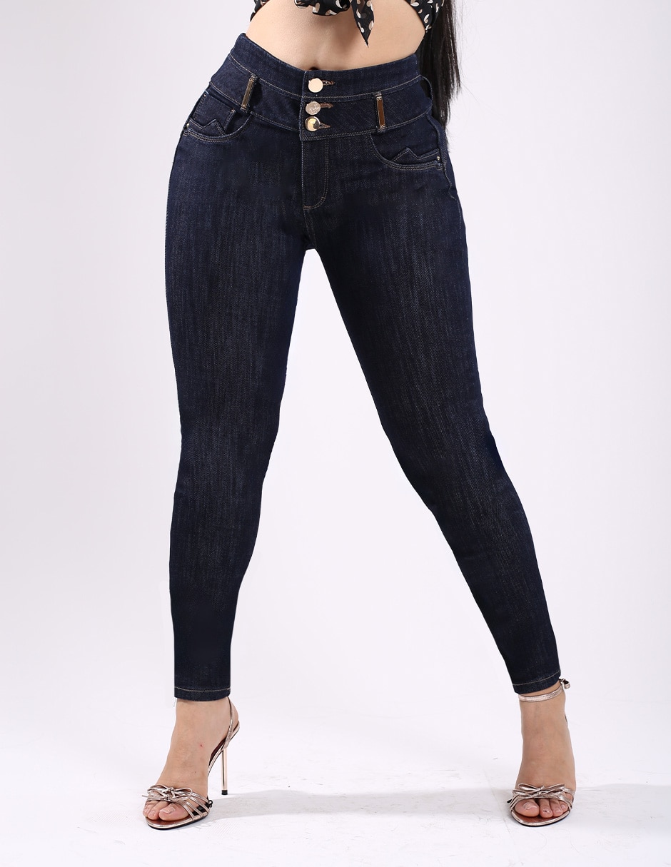 Jeans super skinny media cintura para mujer