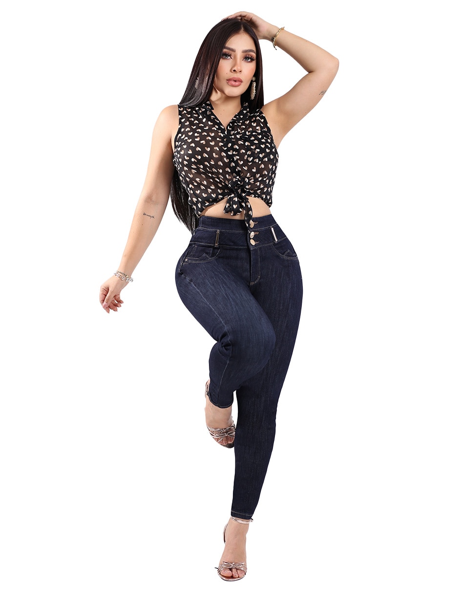Jeans super skinny media cintura para mujer 2