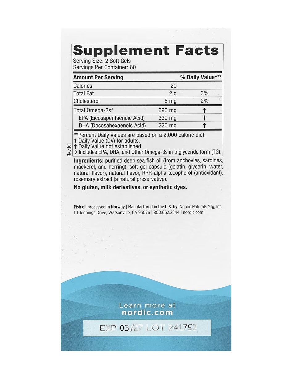 Omega-3 con Omega 3 sabor limón de 120 cápsulas