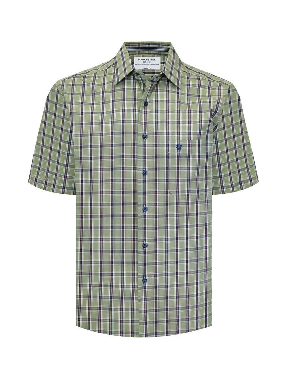 Camisa casual manchester de algodón manga corta para hombre