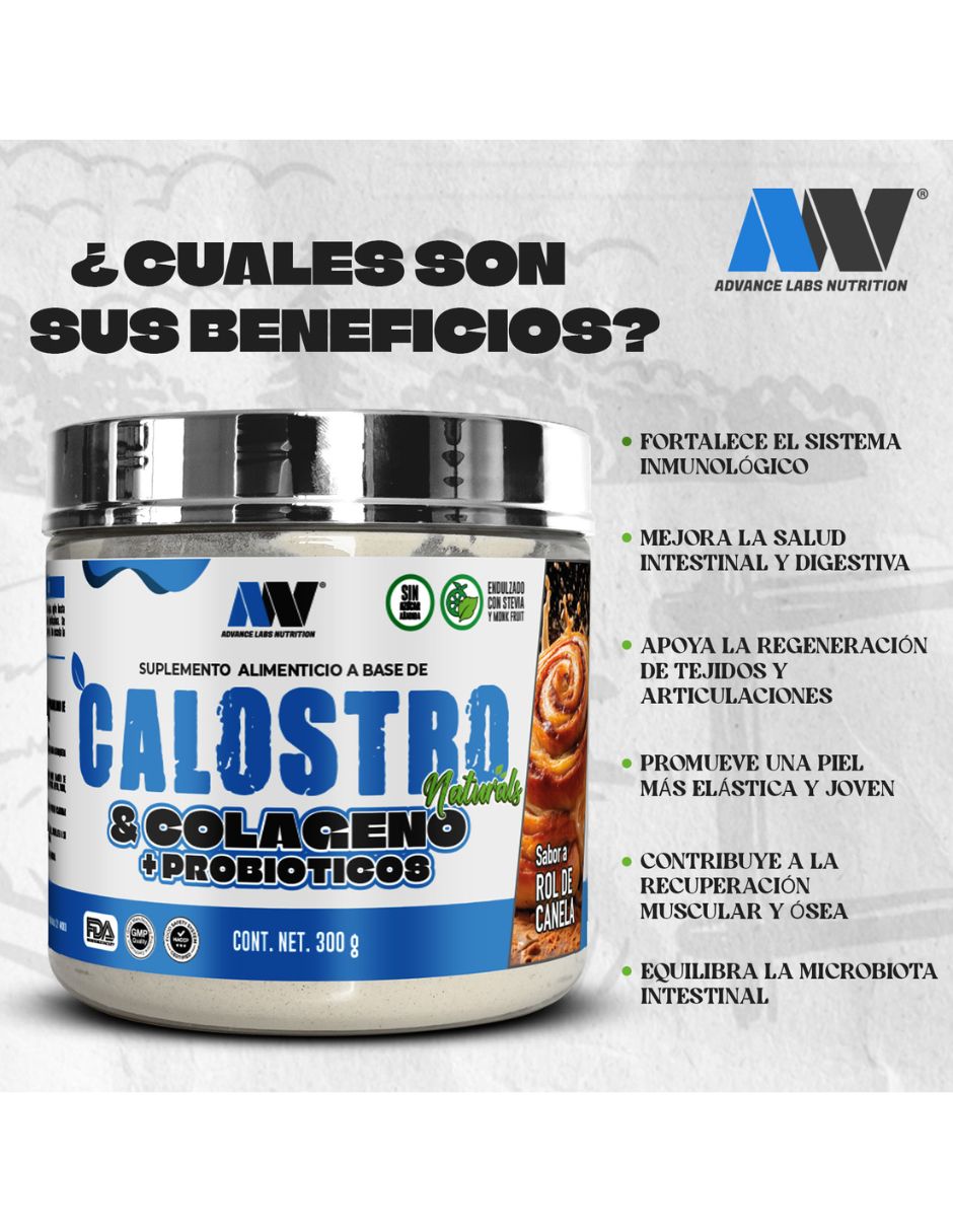 Calostro Colágeno y Probióticos Naturals con Calostro Bovino sabor Rol de canela de 2