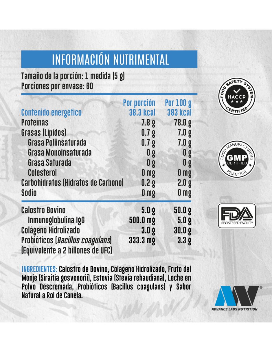 Calostro Colágeno y Probióticos Naturals con Calostro Bovino sabor Rol de canela de 5