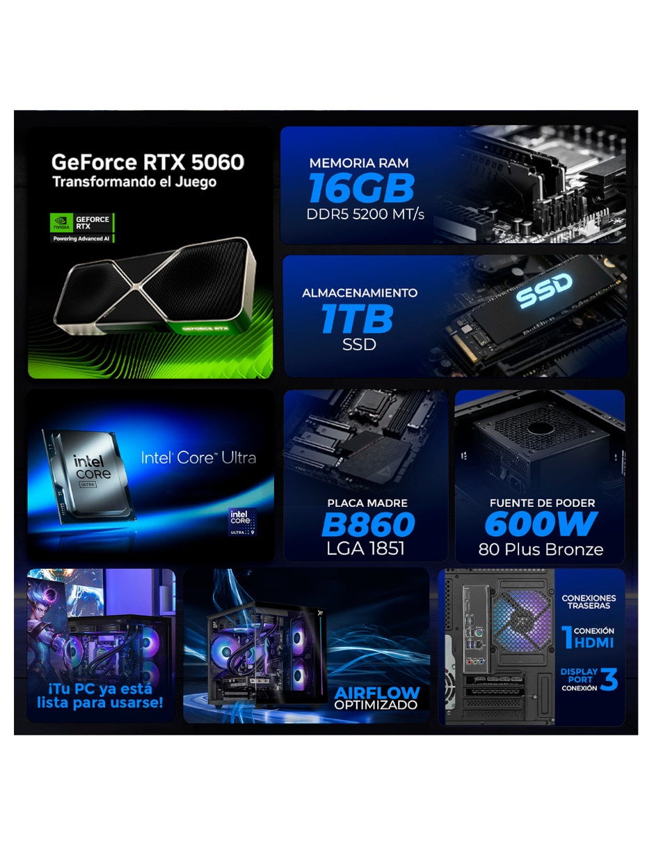 Computadora gamer 31.5 pulgadas Full HD Intel core ultra 9 Nvidia GeForce RTX 5060 16 GB RAM 1 TB 9